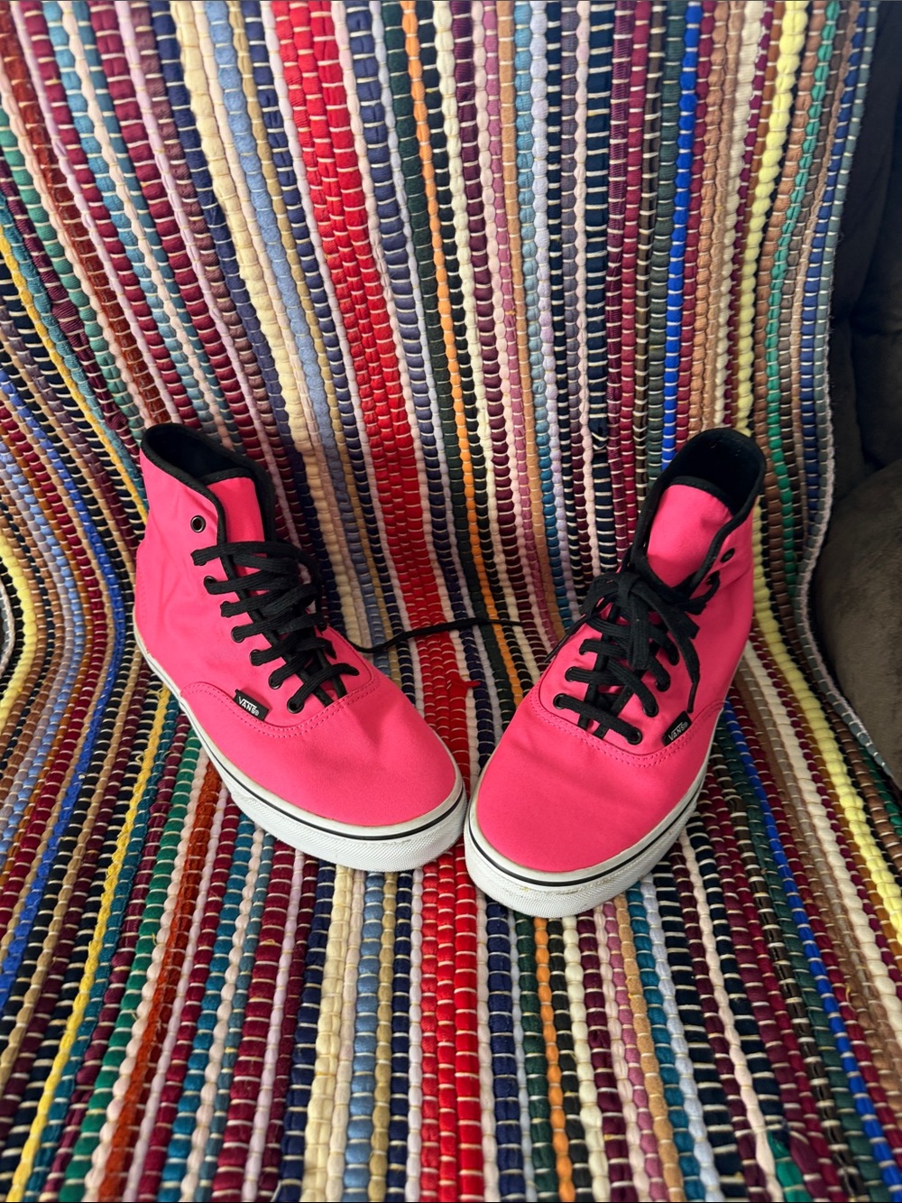 Vans Women's Neon Pink High-Top Canvas Sneakers with Black Laces